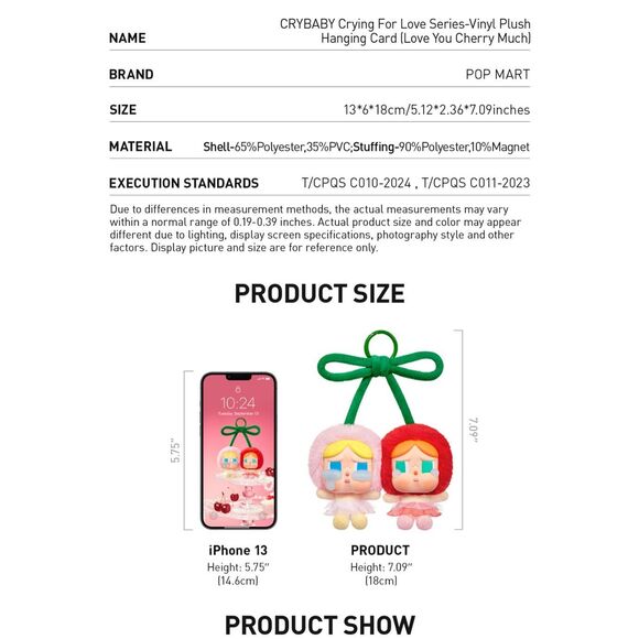 New CRYBABY Crying For Love Series-Vinyl Plush Hanging Card (Love You Cherry Muc - Picture 6 of 8